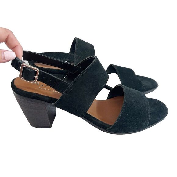 Mariella Black Suede Leather Sandal Block Heels Ankle Strap Italy 9.5 Womens - Picture 1 of 16